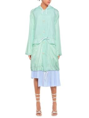 Women's Mint Hooded Trench Coat with Drawstring Waist